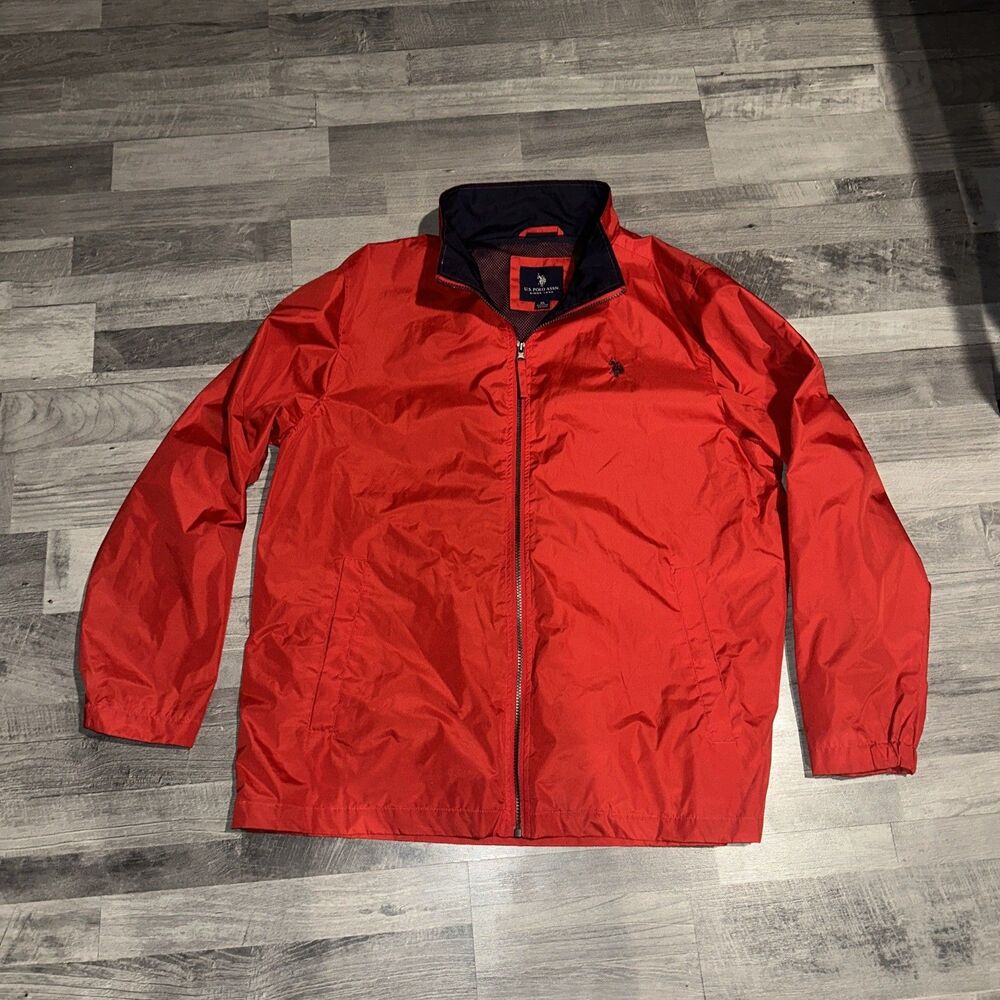 US Polo Assn Windbreaker Mens XL red Polyester Long Sleeve Full Zip Jacket